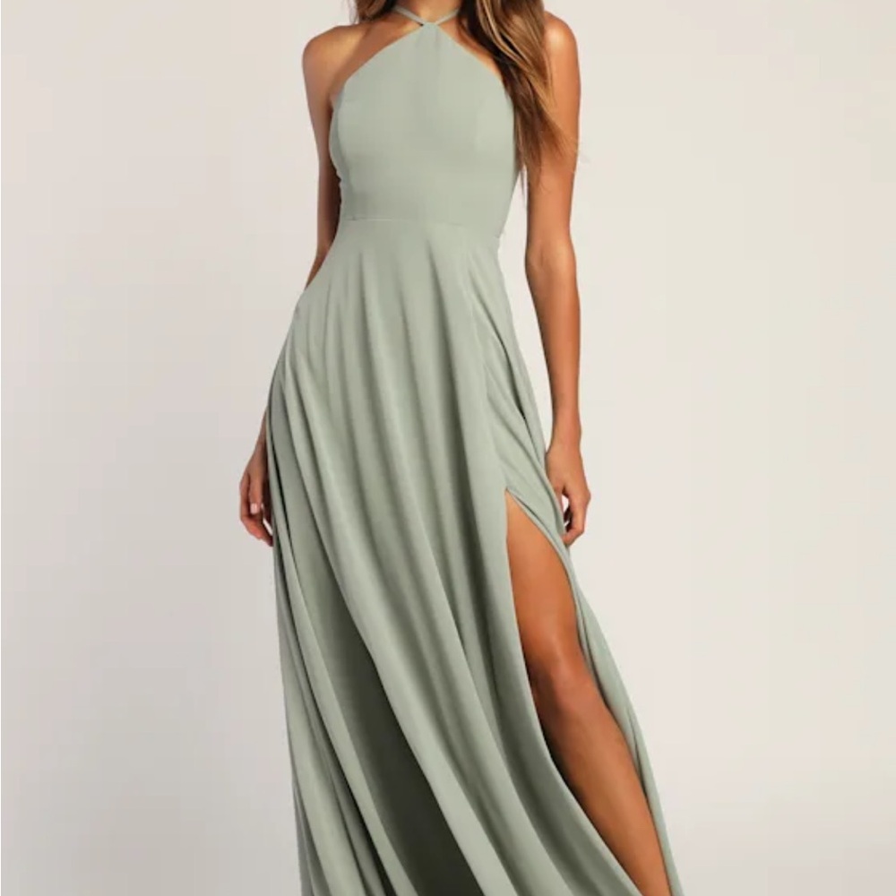 Lulu's Sage Halter Maxi Dress